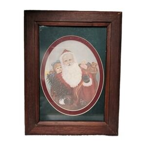 Vintage Old World Santa Framed Print Christmas Ann Taylor 6.5x8.5